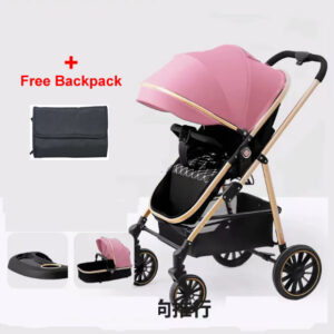 2 in 1 foldable Baby Pram Reversible high Luxury Baby Carriage Stroller Pink