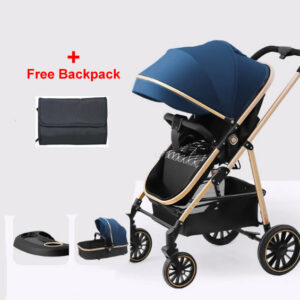 Foldable Children's Cart 2 in 1 Luxury Baby Carriage Stroller Blue