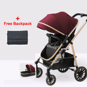 2 in 1 Baby Stroller Foldable Standard Stroller Portable High Landscape Pram for Toddler Newborn Red