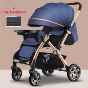 Baby Stroller, Reversible Toddler Seat with Lie-Flat Mode, Foldable Infant Stroller Blue