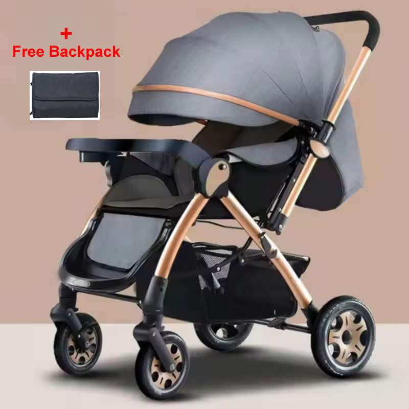 Baby Stroller, Reversible Toddler Seat with Lie-Flat Mode, Foldable Infant Stroller Grey