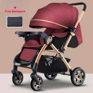 Baby Stroller, Reversible Toddler Seat with Lie-Flat Mode, Foldable Infant Stroller Red