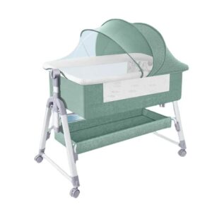 Baby Bedside Sleeper with Wheels Bedside Bassinet for Newborn and Infant with Mattress and Storage Basket | Adjustable Height & Angle Co Sleeper Green