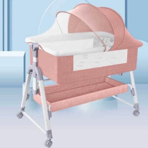 Baby Bedside Sleeper with Wheels Bedside Bassinet for Newborn and Infant with Mattress and Storage Basket | Adjustable Height & Angle Co Sleeper Pink